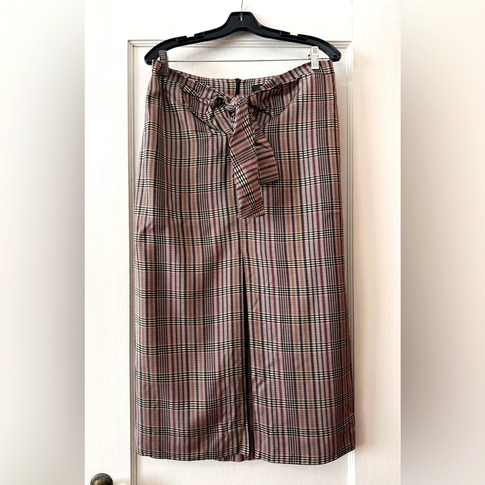 Zara | Plaid Tie Front Midi Skirt with Front Slit Size M